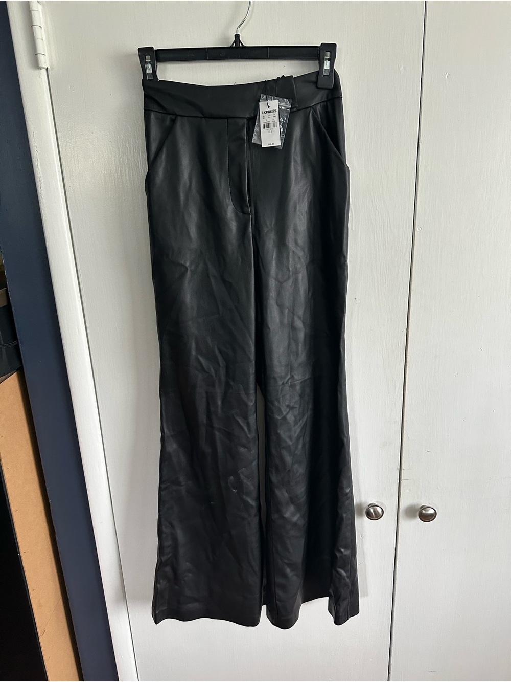 Black Leather Wide-Leg Pants